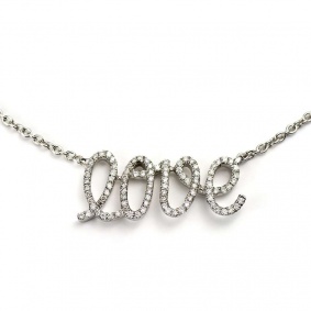 18ct White Gold Diamond Love Necklace 0.36ct Total
